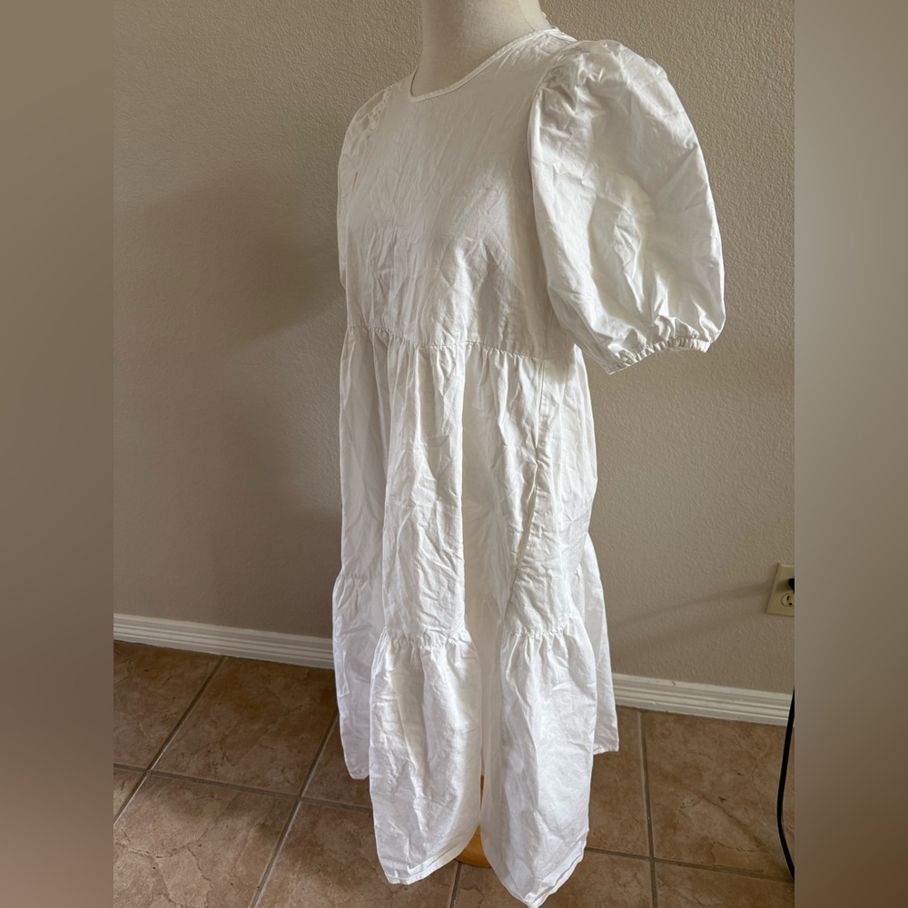 Zara Women's Dress Cotton Long Maxi Small White Tiered Puff Sleeve - Picture 3 of 8